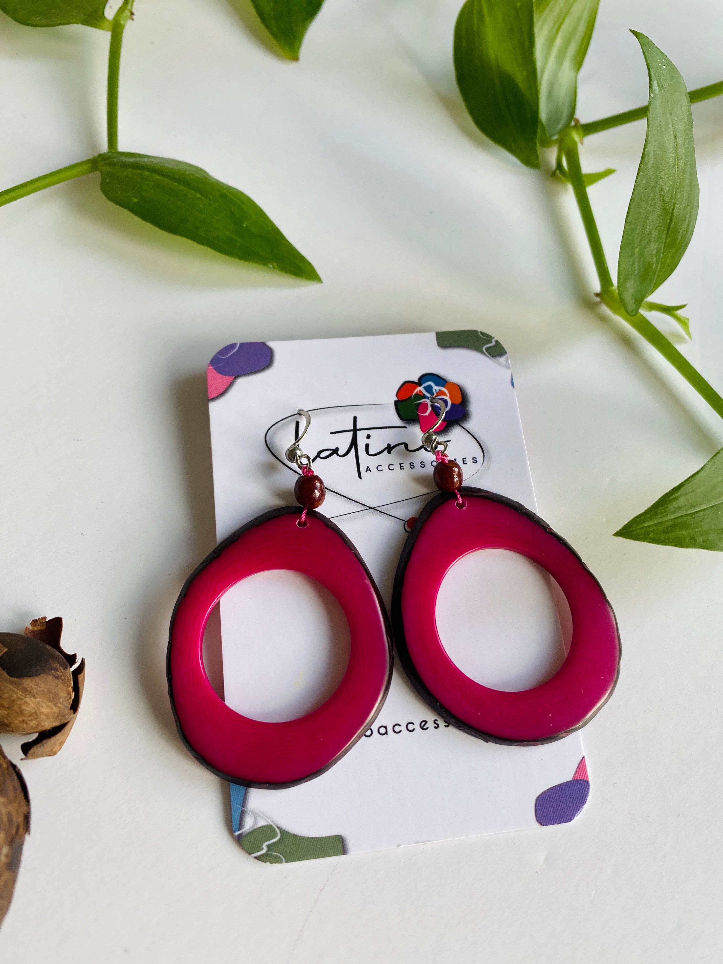 Pink Hoops Tagua Earrings